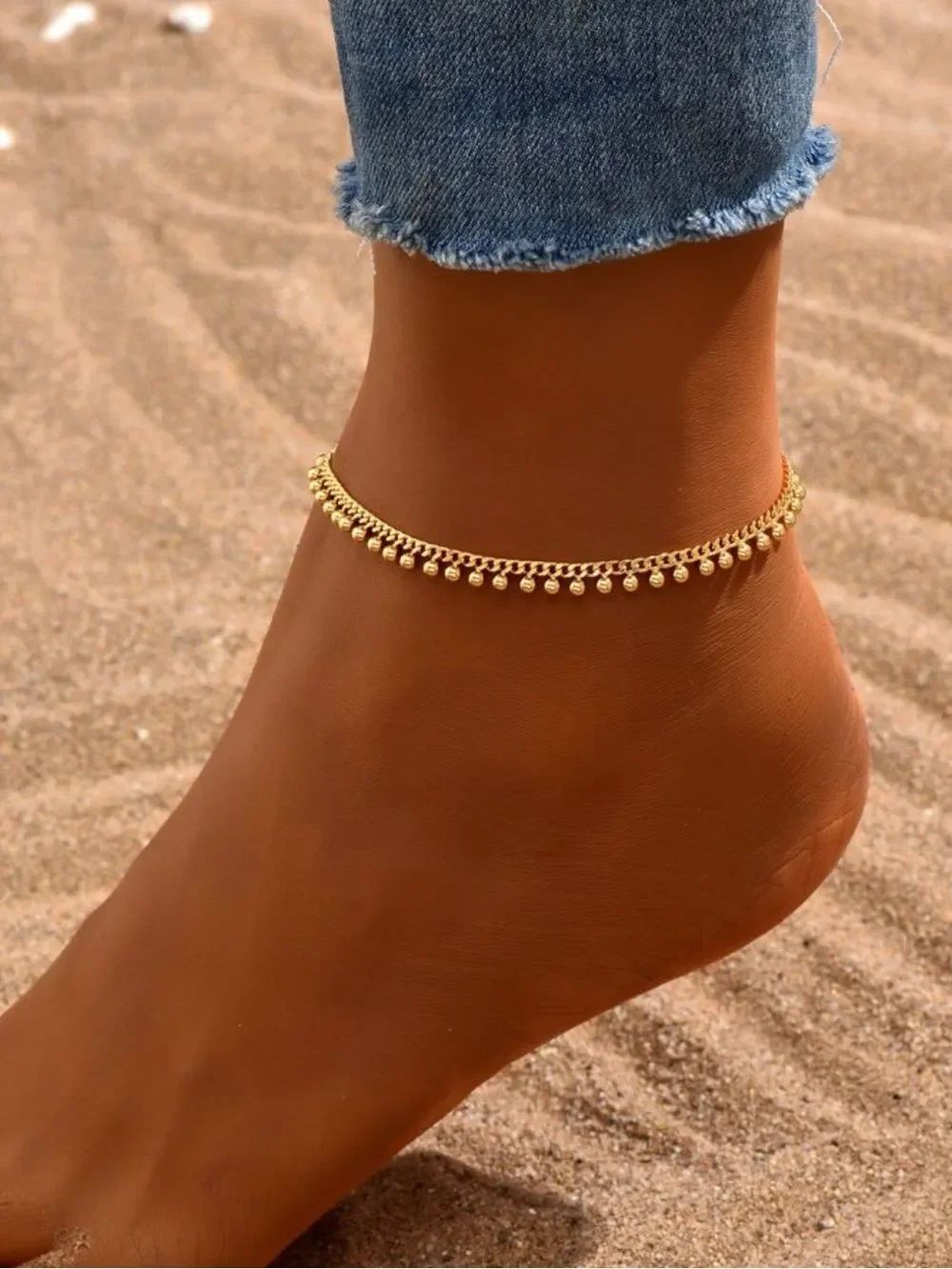 Gold Dainty Beaded Anklet R704